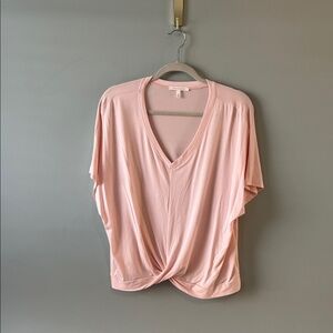Soft Pink V-Neck Twist Front Tee